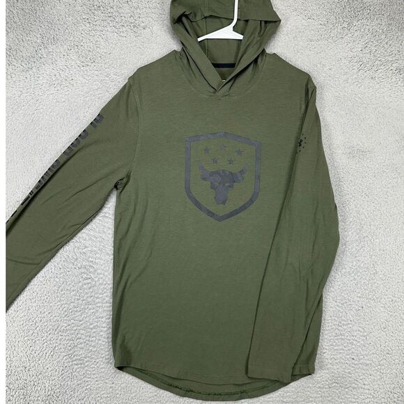 Under Armour Project Rock Hoodie Shirt Men Small Army Green Pullover Lightweight - Picture 1 of 7